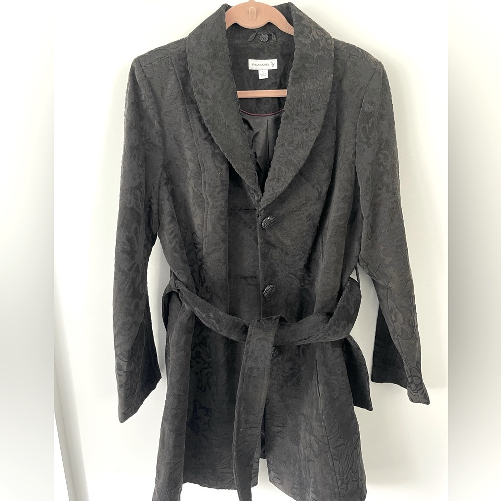 Susan Graver Classy Black Coat with tie